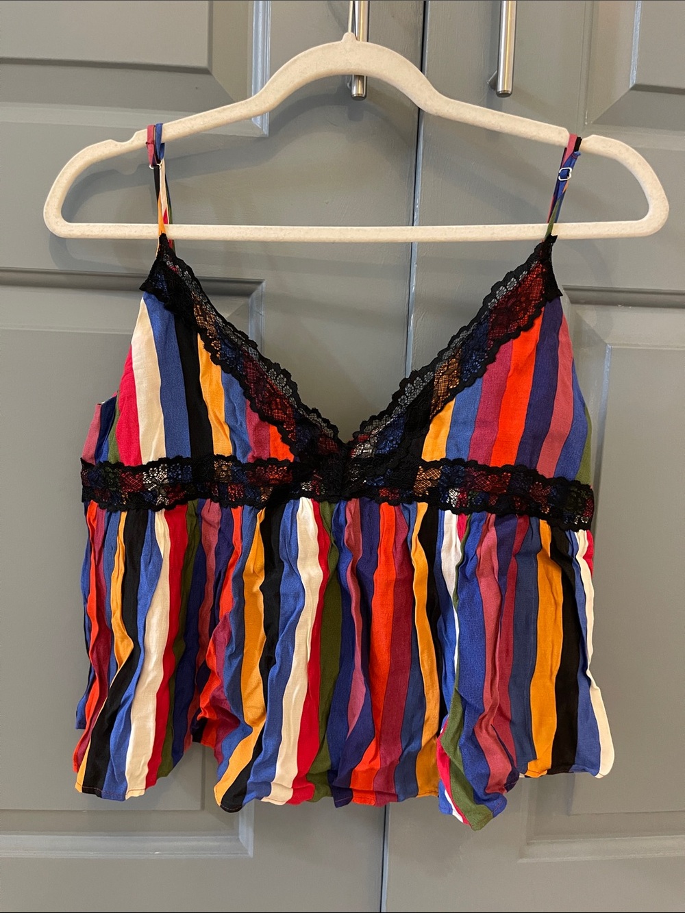 Zara Multicolor Vertical Stripe Lace-Trim Camisole